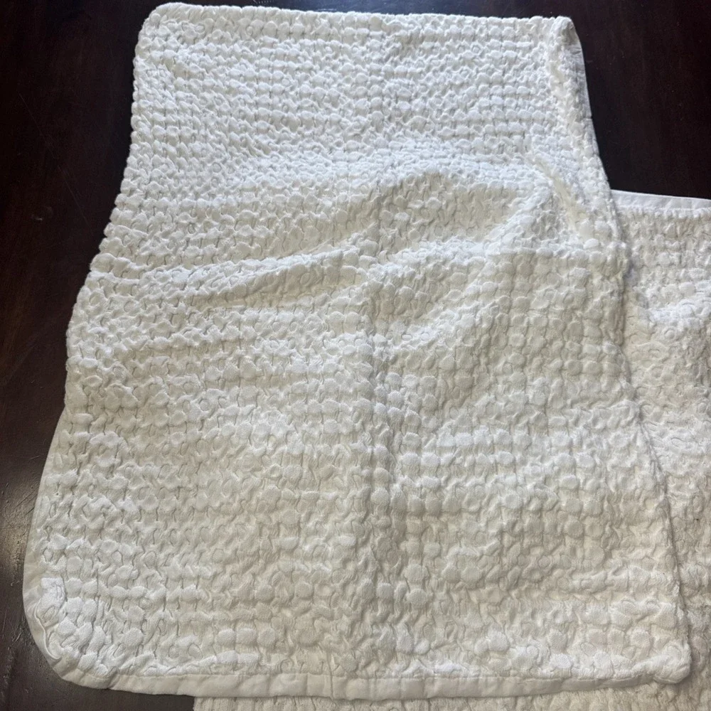 West Elm STANDARD Pillow Shams Cotton Waffle in White Textured Set Pair 2